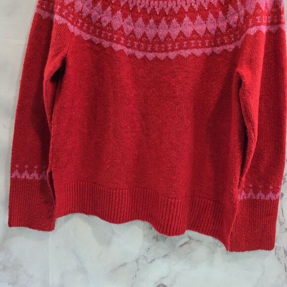 Talbots Sweater Womens Medium Red Pink Wool Blend Fair Isle Nordic Holiday - Picture 7 of 11